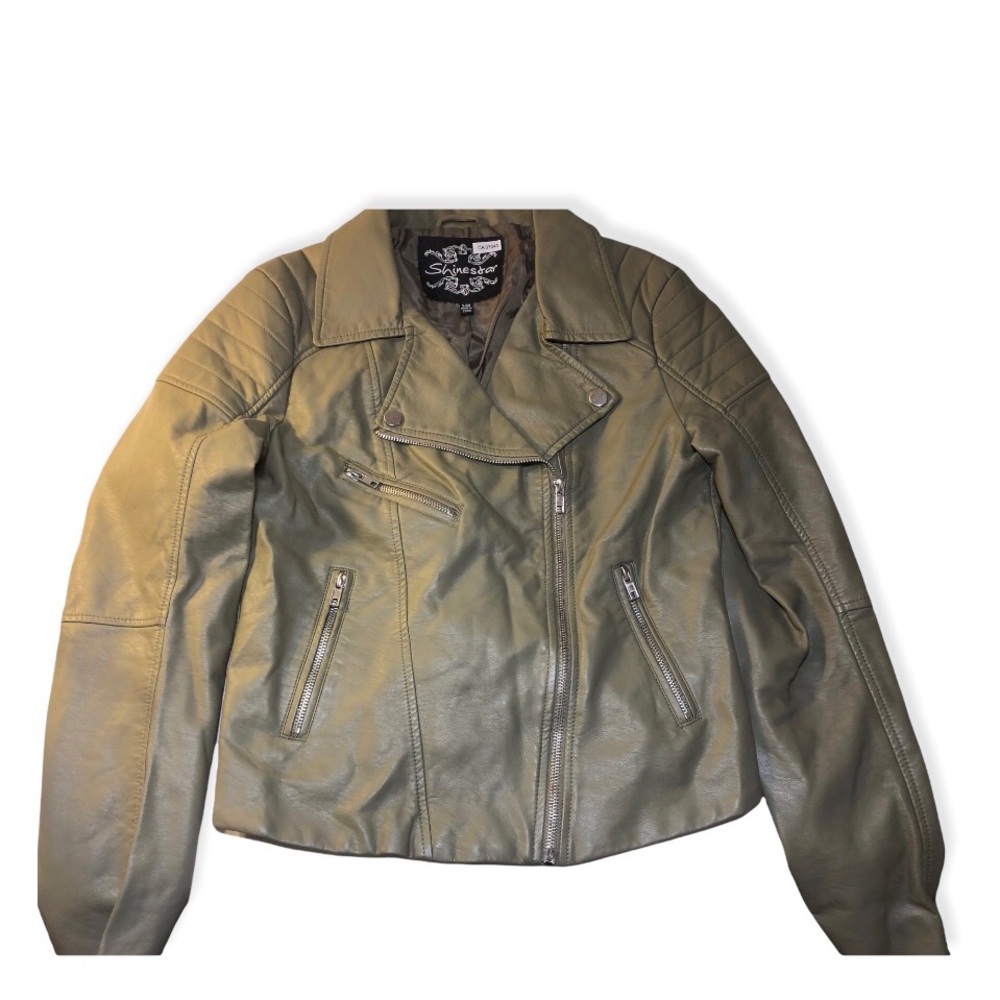 Cute Shinestar Biker Jacket Khaki green Small Faux Leather